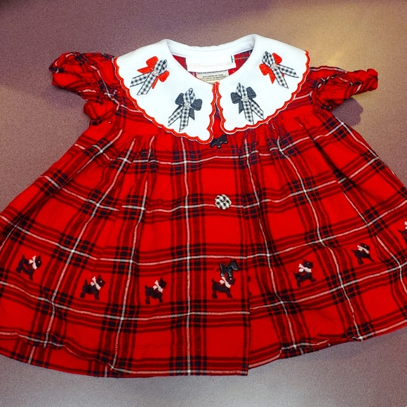 Vintage Bonnie Baby Scottie Dog Dress Christmas Plaid Red and Black size 0 to 3 - Picture 1 of 4